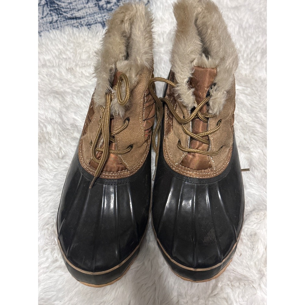 KHOMBU Duck Boots Womens Brown Faux Fur Lined Waterproof Winter Snow Boots